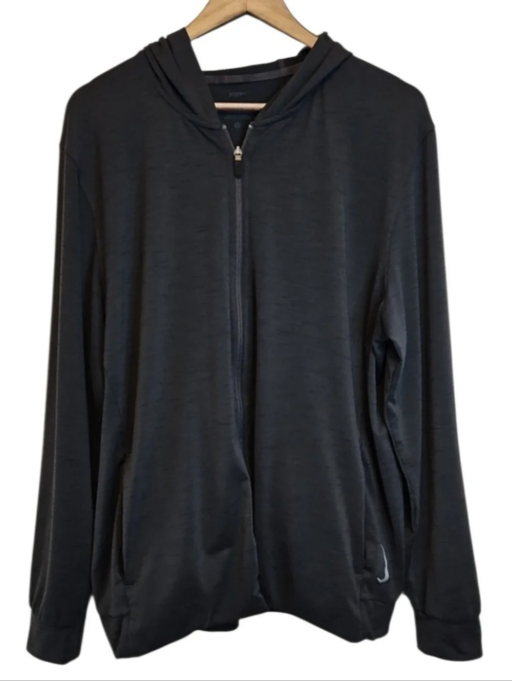 Nike Yoga Dri-Fit Zip-Up Performance Hoodie in Charcoal Black, Size Large
